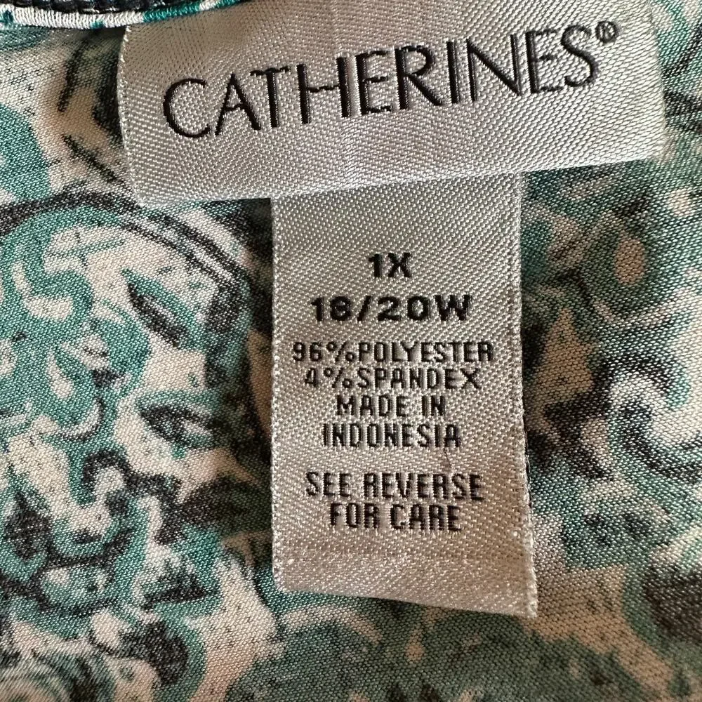 Catherines Keyhole Tunic Womens Size 1X Green Paisley Relaxed Flowy Top